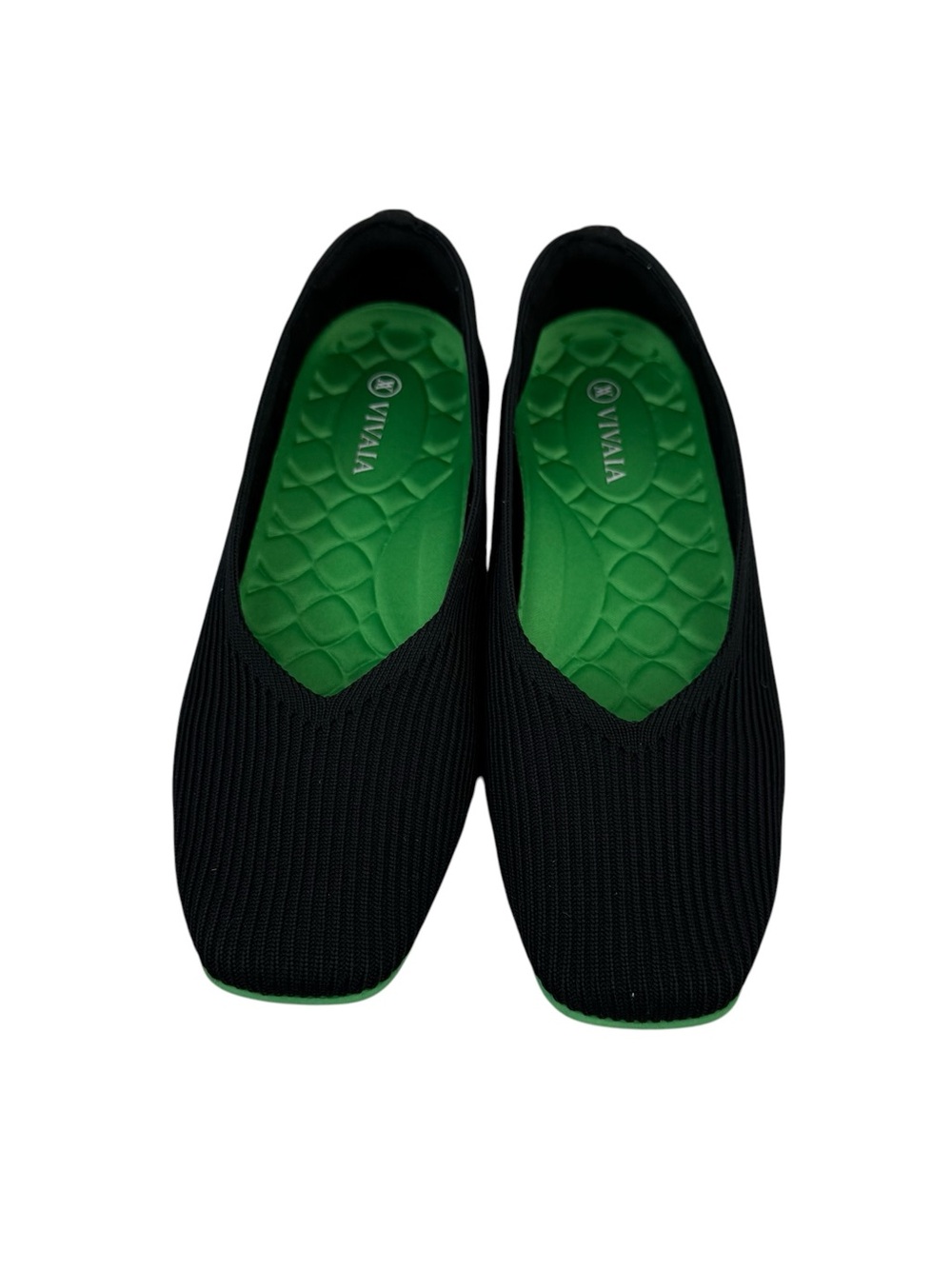 VIVAIA Margot Square-Toe Flat Women’s Sz 38 Black Green Knit Sustainable Comfort - Picture 4 of 13